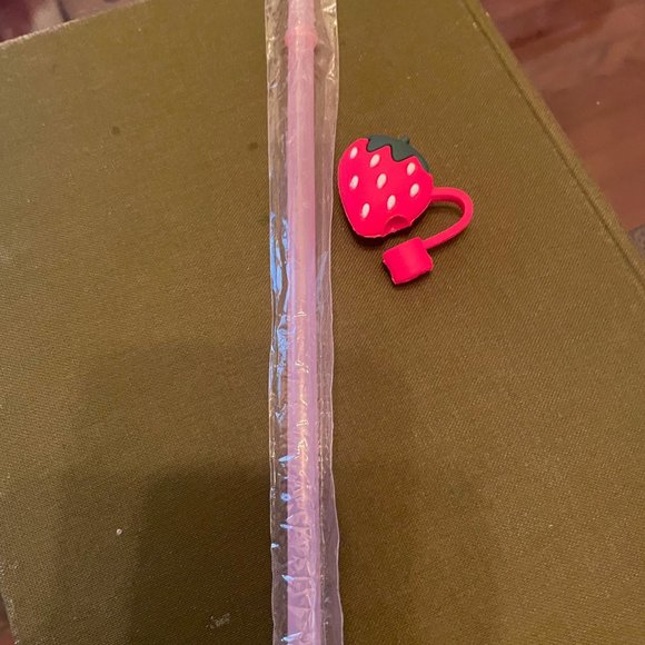 Starbucks Barbie Pink Straw and Strawberry Topper Set - Picture 2 of 4